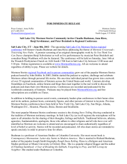 FOR IMMEDIATE RELEASE Salt Lake City Mormon Stories