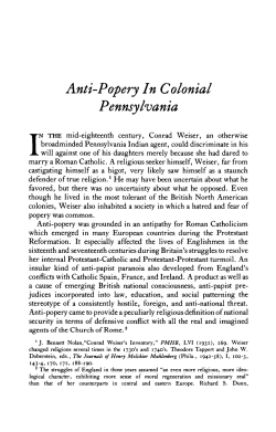Anti-Popery In Colonial Pennsylvania