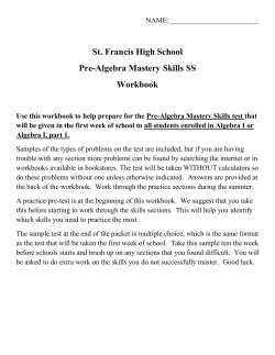 St. Francis High School Pre-Algebra Mastery Skills SS Workbook