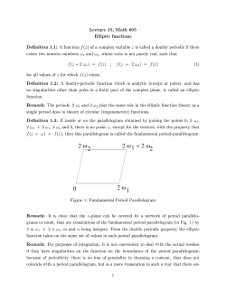 Lecture 15, Math 805 Elliptic functions Definition 1.1: A function /(z