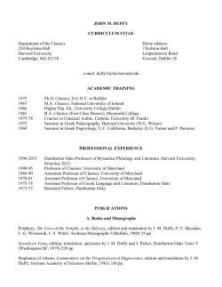 JOHN M. DUFFY CURRICULUM VITAE Department of the Classics