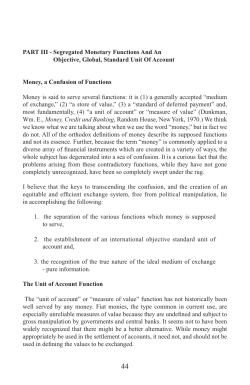 PART III - Segregated Monetary Functions And An