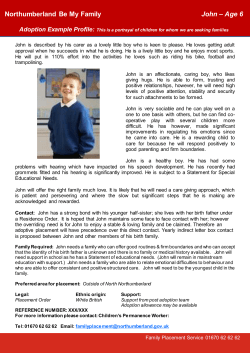 Northumberland Be My Family John &ndash; Age 6