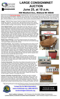 LARGE CONSIGNMNET AUCTION June 25, at 10 a.m.
