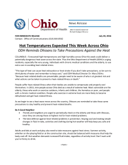 Hot Temperatures Expected This Week Across Ohio ODH Reminds