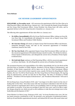 GIC SENIOR LEADERSHIP APPOINTMENTS