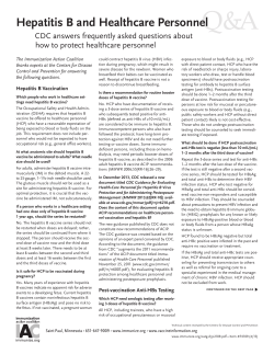 Hepatitis B and the Healthcare Personnel