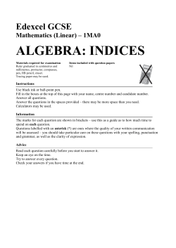 1MA0 ALGEBRA: INDICES