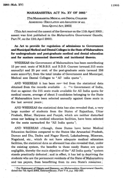 (Regulation and Abolition of All India quota) Act, Maharashtra 2003