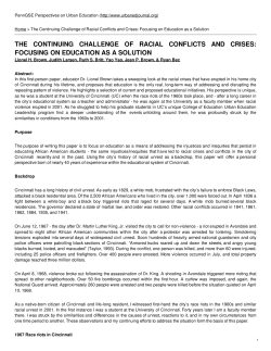 The Continuing Challenge of Racial Conflicts and Crises: Focusing