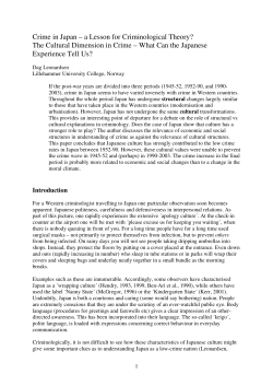 Crime in Japan &ndash; a Lesson for Criminological Theory? The Cultural