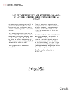 LIST OF VARIETIES WHICH ARE REGISTERED IN CANADA LA