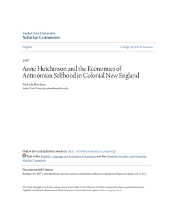 Anne Hutchinson and the Economics of Antinomian Selfhood in