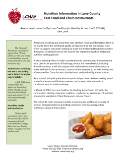 Nutrition Information in Lane County Fast Food and Chain Restaurants