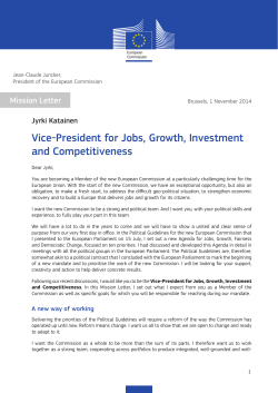 September 2014 Vice-President for Jobs, Growth, Investment and