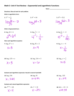 Math 3- Unit 4 Test Review &ndash; Exponential and Logarithmic Functions