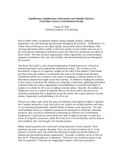 Equilibrium, Equilibration, Information and Multiple Markets: From