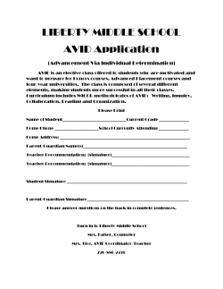 LIBERTY MIDDLE SCHOOL AVID Application