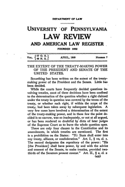 The Extent of the Treaty-Making Power of the President and Senate