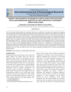 density and diversity of mosquito larvae associated with rice field