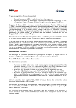 Proposed acquisition of Innovalues Limited &bull; Shares to be acquired