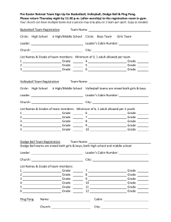 Pre-Easter Retreat Team Sign Up for Basketball, Volleyball, Dodge