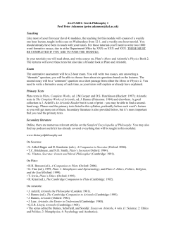 4AANA001: Greek Philosophy 1 Prof Peter Adamson (peter