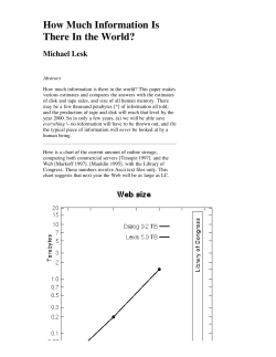 How Much Information Is There In the World? Michael Lesk