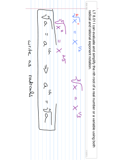LT 8.01 I can evaluate and simp lify the nth root of a real numb er or
