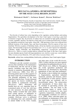 Bee Fauna (apoIdea: Hymenoptera) oF tHe Suez canal regIon, egypt