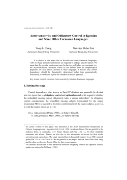 Actor-sensitivity and Obligatory Control in Kavalan and Some Other