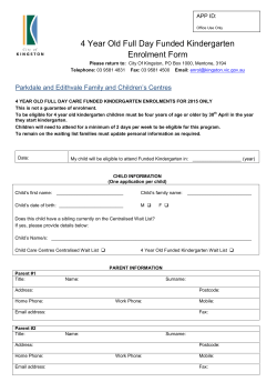 4 Year Old Full Day Funded Kindergarten Enrolment Form