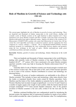 Role of Muslims in Growth of Science and Technology (800