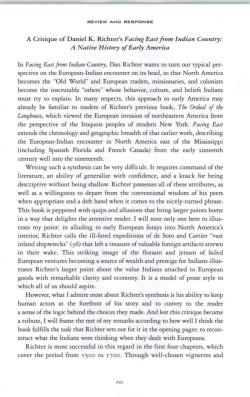 A Critique of Daniel K. Richter`s Facing East from Indian Country: A