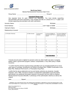 BeniComp Select Medical Reimbursement Insurance Claim Form