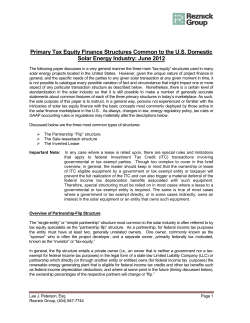 Primary Tax Equity Finance Structures Common to the US Domestic