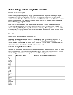 Honors Biology Summer Assignment 2015-2016