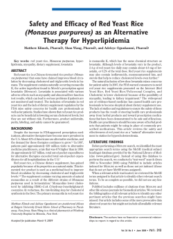 Safety and Efficacy of Red Yeast Rice (Monascus purpureus) as an