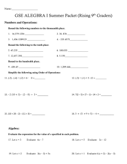 GSE ALEGBRA I Summer Packet (Rising 9th Graders)