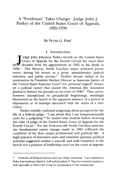 A "Freshman" Takes Charge: Judge John J. Parker of the United