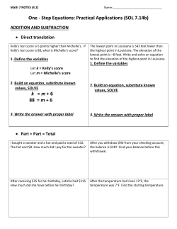 One - Step Equations: Practical Applications (SOL 7.14b) k = m + 6
