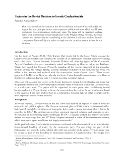 Factors in the Soviet Decision to Invade Czechoslovakia Antony