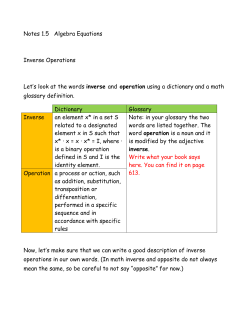 Notes 1.5 Algebra Equations Inverse Operations Let`s