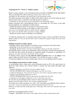 Targeting the NP &ndash; Week 12 &ndash; Relative clauses Relative clauses