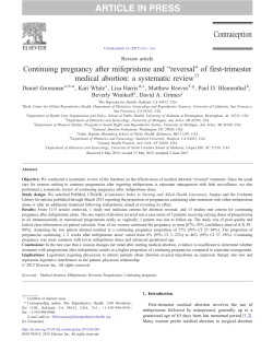 Continuing pregnancy after mifepristone and