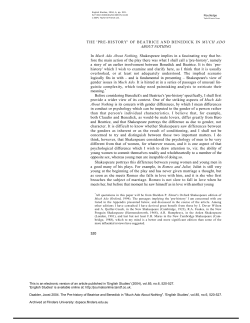 The Pre-History of Beatrice and Benedick in Much Ado