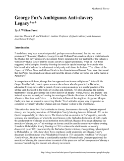 George Fox`s Ambiguous Anti-slavery Legacy***