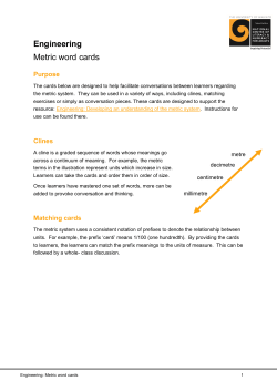Engineering Metric word cards - National Centre of Literacy and