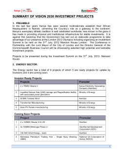 Summary of Vision 2030 Investment Projects