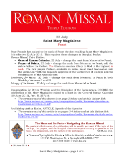 July 22: St. Mary Magdalene, Feast - Diocese of Springfield in Illinois